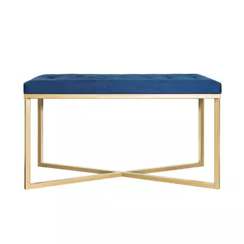 Банкетка с золотым основанием и велюровой обивкой цвета сапфир