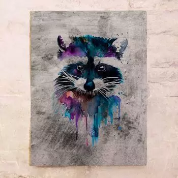 Декоративная табличка енот из металла 60х80