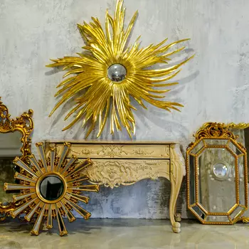 Декоративное настенное зеркало электра (Fish-Eye) в золотистой раме