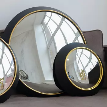 Декоративное настенное зеркало морган s (Fish-Eye) в раме черно-золотистого цвета
