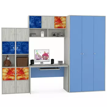 Детская стенка со столом тетрис с принтом космос