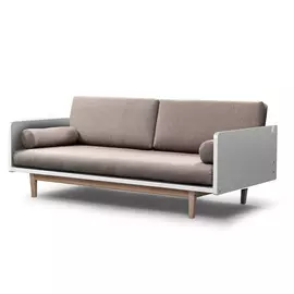 Диван двалин с каркасом из массива сосны и обивкой из бежевой рогожки