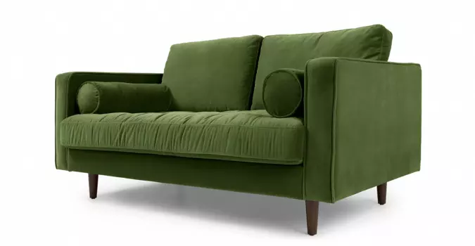 Диван двухместный Lucia в обивке из велюра темно-зеленого цвета