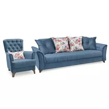 Диван-книжка с креслом ирис синего цвета