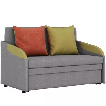 Диван-кровать громит м в обивке из велюра серого цвета и зелеными подлокотниками