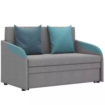 Диван-кровать громит м в обивке из велюра серого цвета и синими подлокотниками