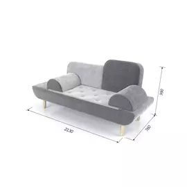 Диван леда с ножками из массива березы и обивкой из серого вельвета