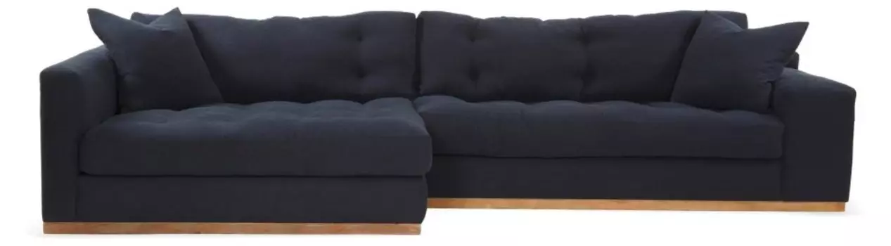 Диван с каркасом и ножками из массива бука и фанеры темно-синего цвета