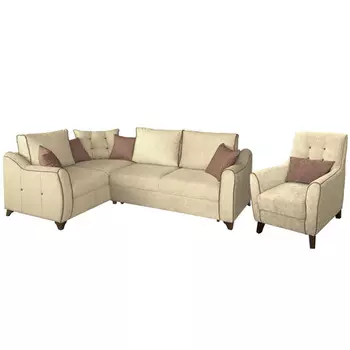 Френсис диван угловой и кресло в обивке из велюра бежевого цвета