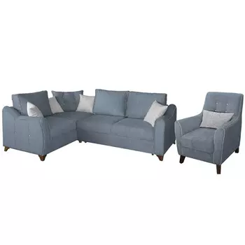 Френсис диван угловой и кресло в обивке из велюра серо-синего цвета