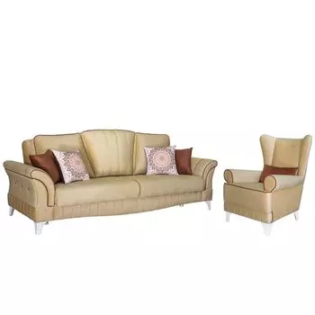 Каролина диван-кровать и кресло в обивке из велюра бежевого цвета