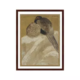 Картина два фазана на заснеженном берегу япония 18 век