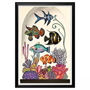 Картина микромир рыбы в черно-белой раме