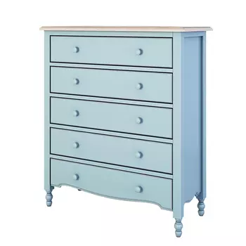 Комод бельевой с пятью ящиками Leblanc голубого цвета