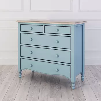Комод Leblanc с пятью ящиками голубого цвета