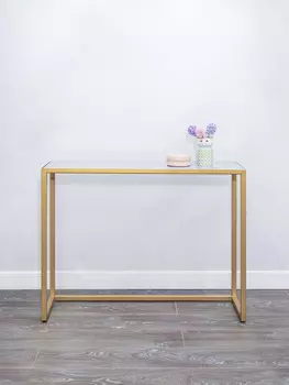 Консоль золотого цвета с серой глянцевой столешницей