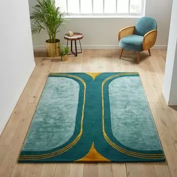Ковер Seda из шерсти и вискозы зеленого цвета 200x290