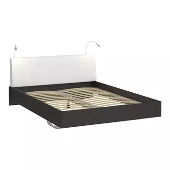 Кровать элеонора 160х200 с изголовьем белого цвета и двумя светильниками