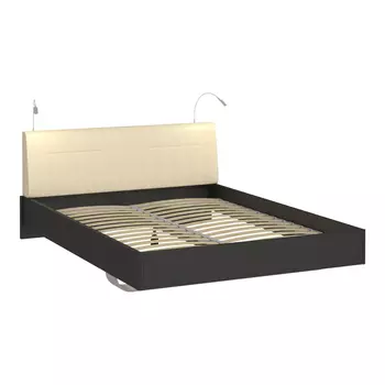 Кровать элеонора 160х200 с изголовьем бежевого цвета и двумя светильниками