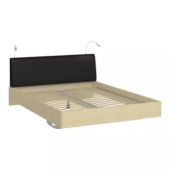 Кровать элеонора 160х200 с изголовьем черного цвета и двумя светильниками