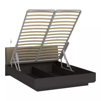 Кровать элеонора 160х200 с изголовьем серого цвета и двумя светильниками