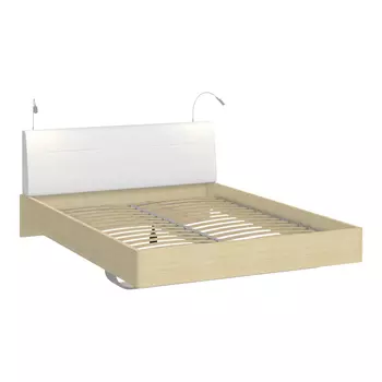 Кровать элеонора 180х200 с изголовьем белого цвета и двумя светильниками