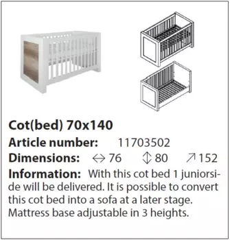 Кровать детская Costa бело-коричневого цвета 70х140