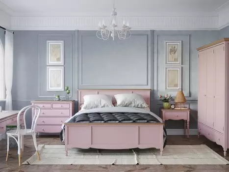 Кровать двуспальная Leblanc c изножьем цвета лаванды 180х200