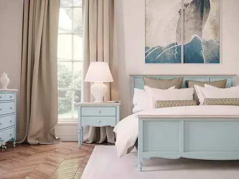 Кровать двуспальная Leblanc c изножьем голубого цвета 160х200