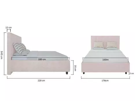 Кровать "Royal Black" велюр пыльная роза 160х200