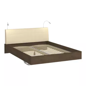 Кровать сиена 180х200 с бежевым изголовьем и двумя светильниками