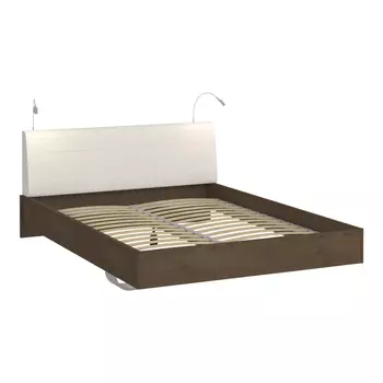 Кровать сиена 180х200 с изголовьем молочного цвета и двумя светильниками