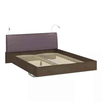 Кровать сиена 180х200 с сиреневым изголовьем и двумя светильниками