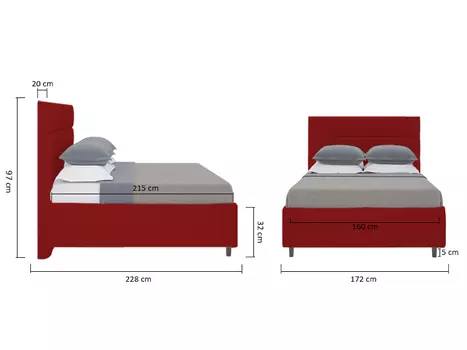 Кровать Wales велюр красный 160х200