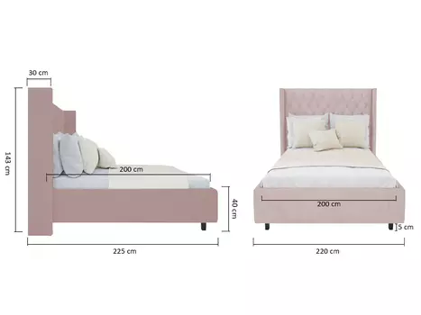 Кровать Wing-2 200x200 см велюр пыльная роза
