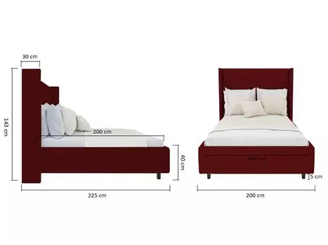 Кровать Wing-2 велюр красный 180x200