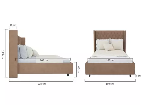 Кровать Wing-2 велюр серо-коричневый 160x200
