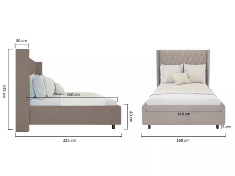 Кровать "Wing-2" велюр серый 140x200