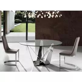 Круглый обеденный стол со стеклянной столешницей
