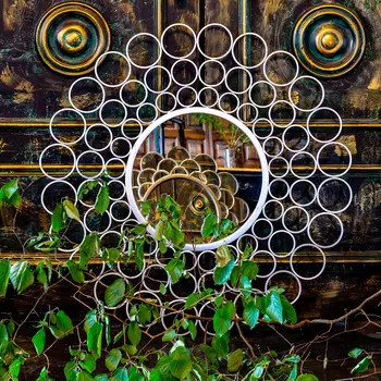 Настенное зеркало георгина в металлической раме