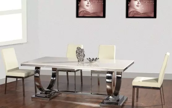 Обеденный стол из стали и мрамора