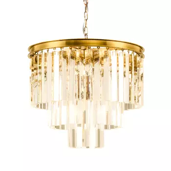 Подвесная люстра Odeon Rings Gold с подвесками из прозразночного стекла