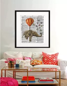 Постер слон и бабочки а3 на бумаге