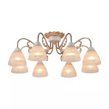 Потолочная люстра золотого цвета с белыми плафонами