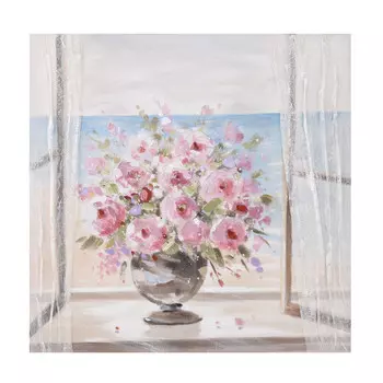 Принт цветы на окне с деревянным подрамником
