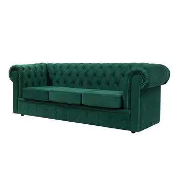 Прямой диван Chesterfield зелёного цвета