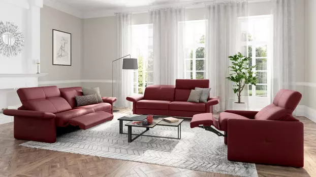Прямой кожаный диван Bernina красного цвета