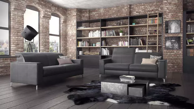 Прямой кожаный диван Triton черного цвета