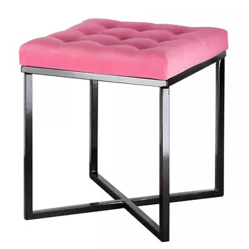 Пуф с мягким сидением розового цвета на черных металлических ножках