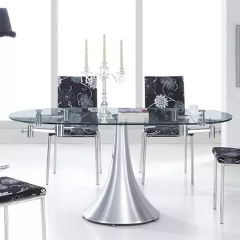 Раскладной обеденный стол со стеклянной столешницей